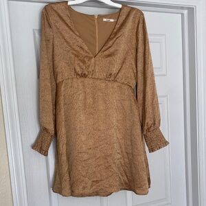 Elegant Tan Long-Sleeve Dress